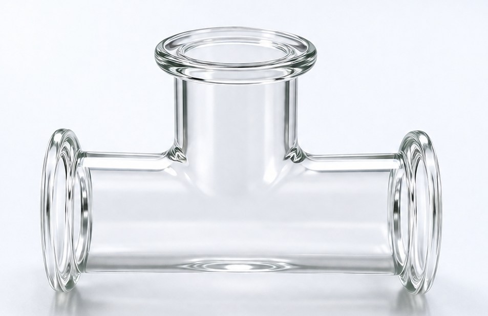 Pipeline components — borosilicate glass equal tee with beaded ends